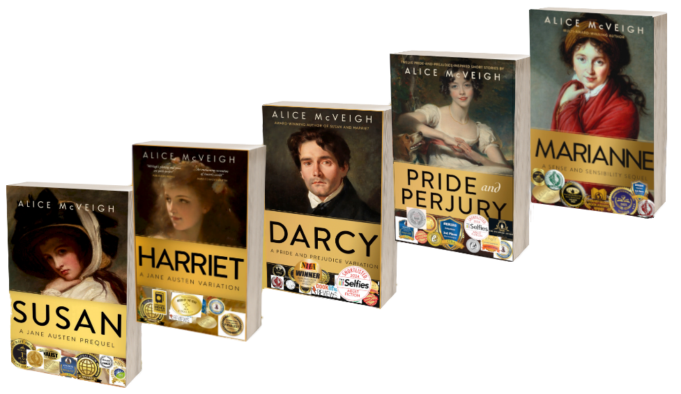 Five covers with award badges